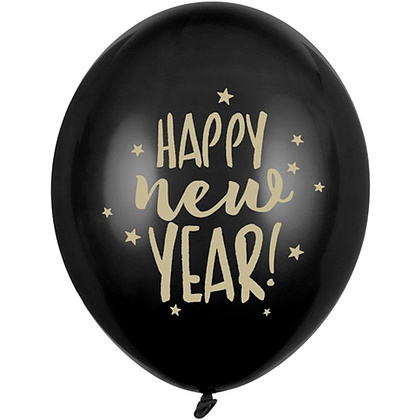 Шар воздушный "Happy New Year", 6 шт, черный