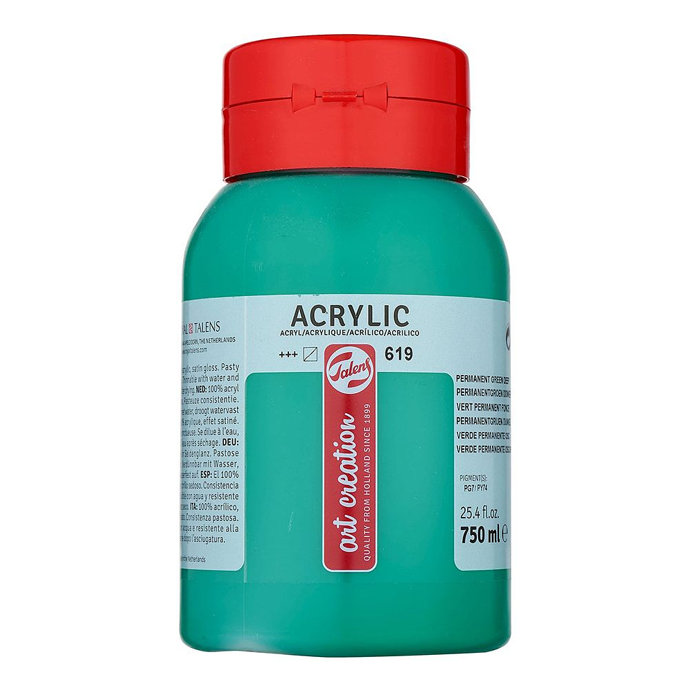 Краски акриловые "Talens art creation", 619 зеленый прочный темный, 750 мл, банка