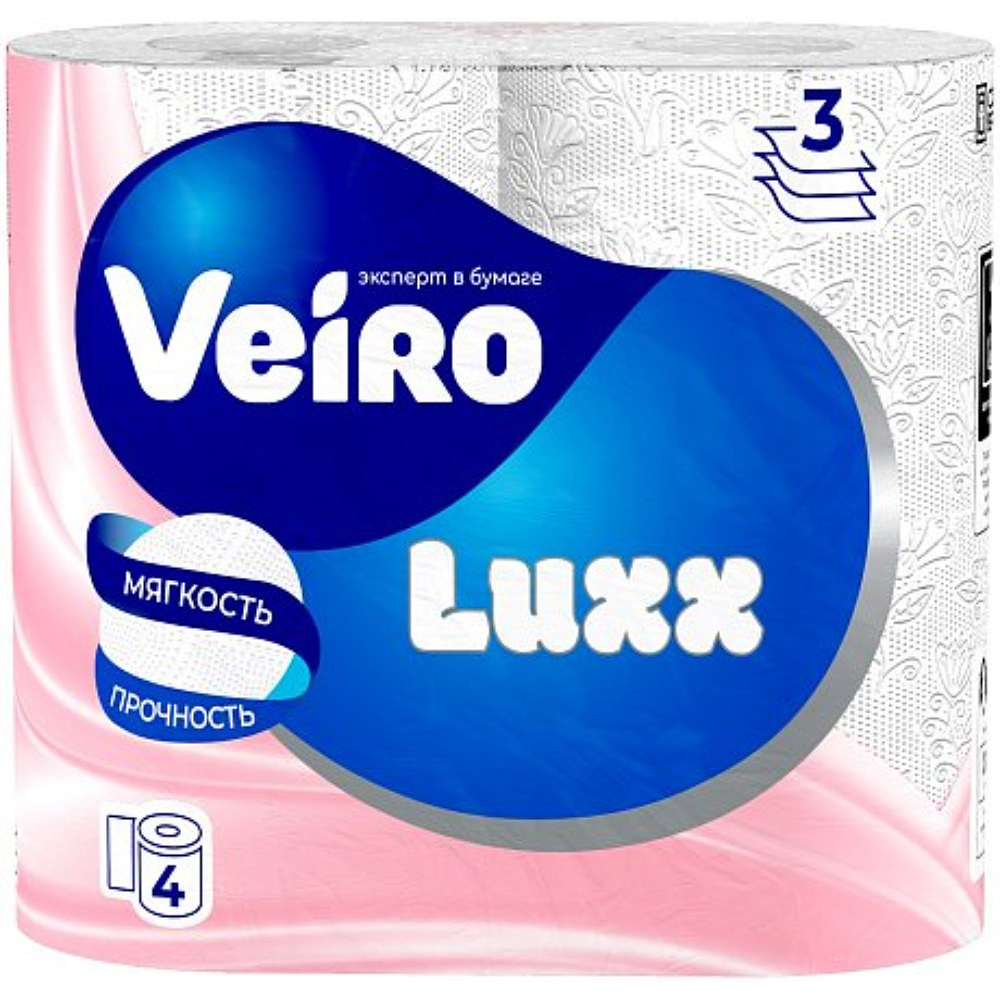 Бумага туалетная Veiro Luxx, 4 рулона, 3 слоя, белый