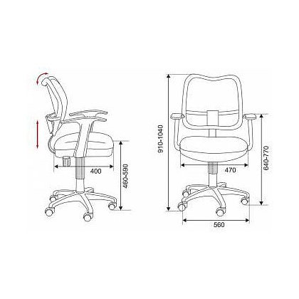 Кресло "Бюрократ CH-W797", сетчатая ткань, пластик, голубой - 6