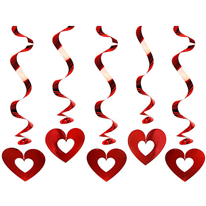 Гирлянда подвесная "Сердце", 60 см, 5 шт, красный