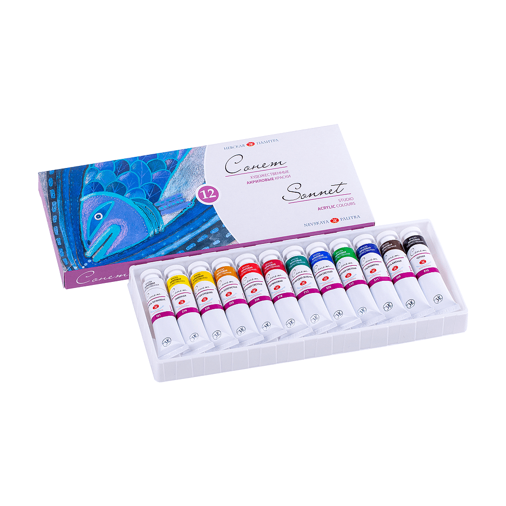 Краски акриловые "Сонет", 12 цветов, 18 мл, тубы