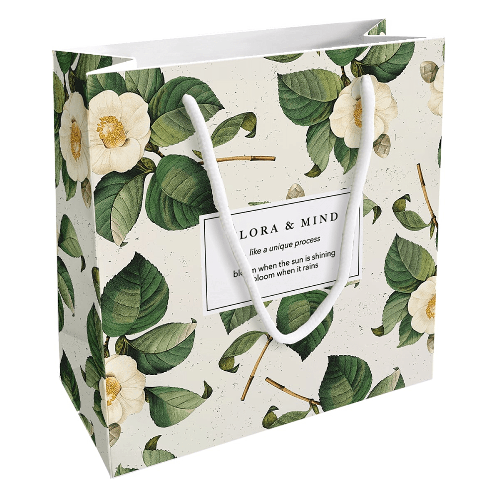 Пакет бумажный подарочный "Flora", 20х20х8 см, камелия