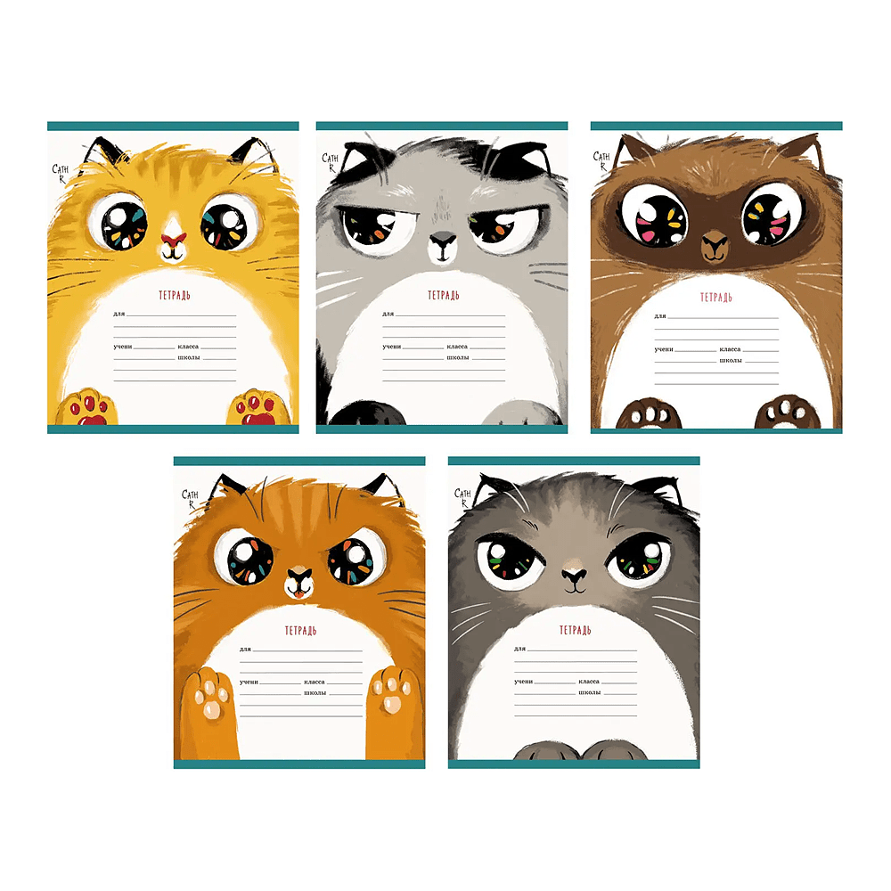 Тетрадь "Пушистые котики (эксклюзив)", А5, 12 листов, клетка, скоба сбоку, ассорти