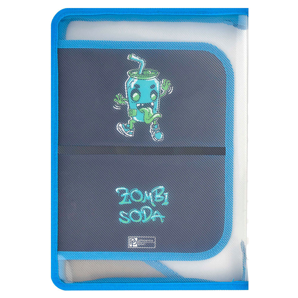 Папка для труда "Зомбо банка", А4, на молнии, голубой, черный - 7