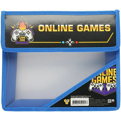 Папка для тетрадей Пчёлка "Game zone", А5, на липучке, пластик, черный, синий