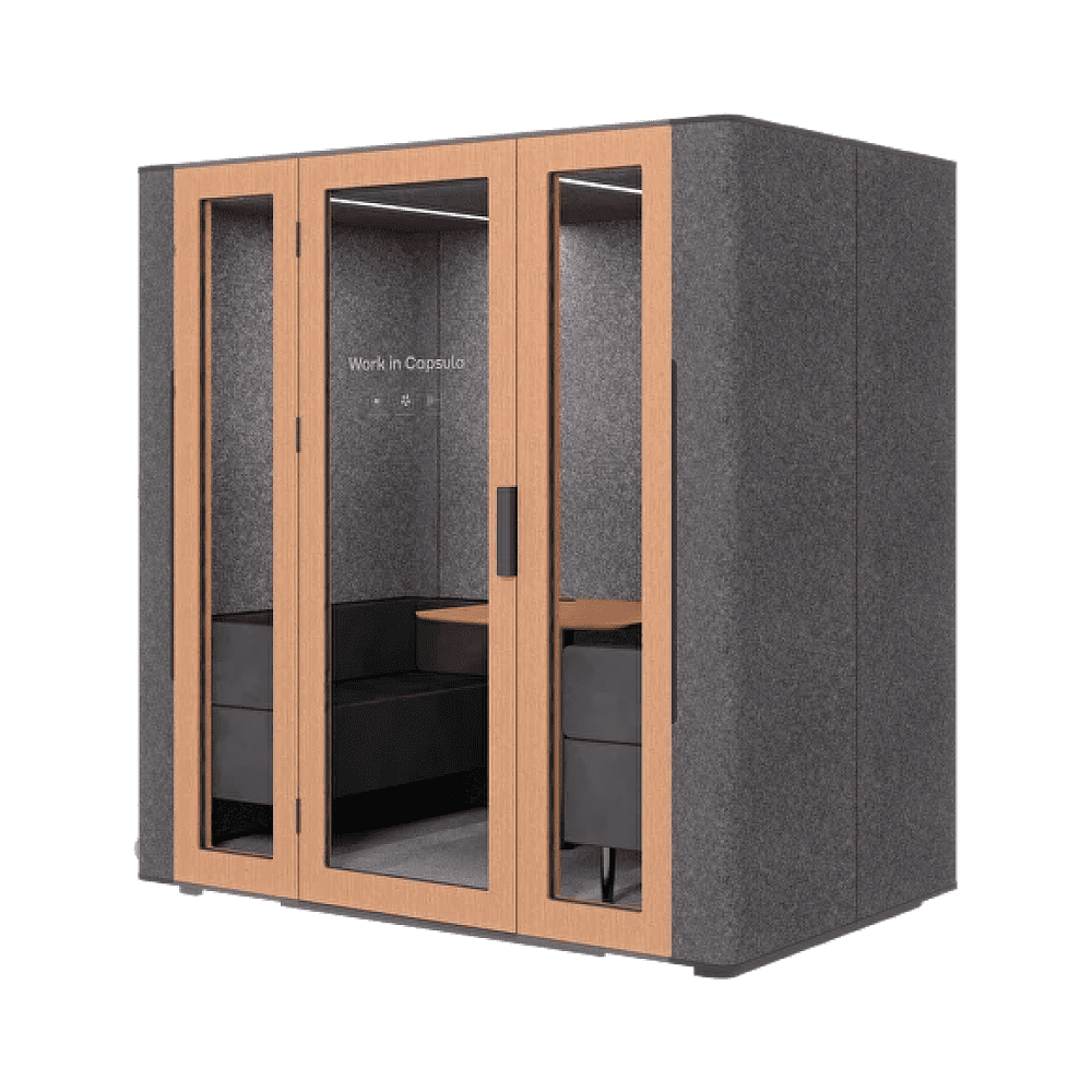 Акустическая кабина четырехместная Capsula QUADRO, глухая стенка, тёмный войлок