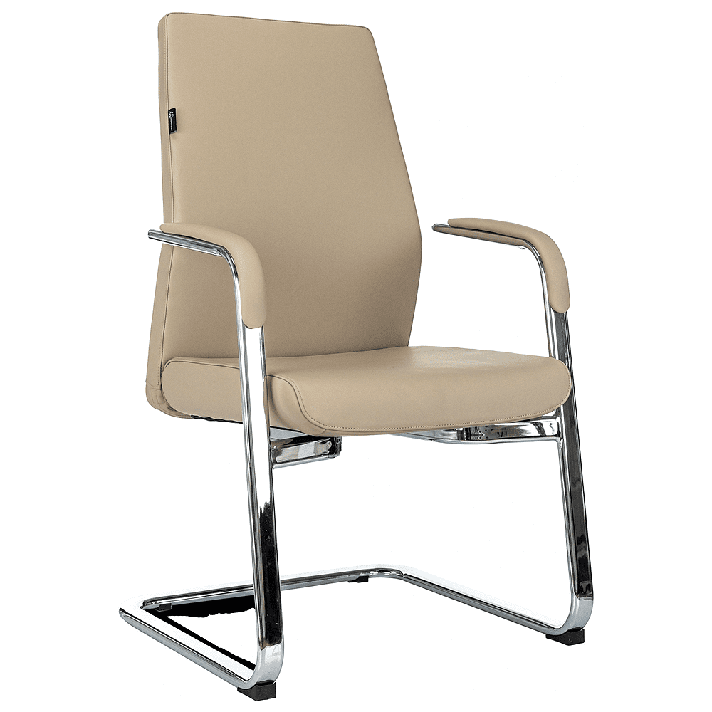 Кресло на полозьях Бюрократ "_JONS-LOW-V", натуральная кожа, бежевый, металл хром