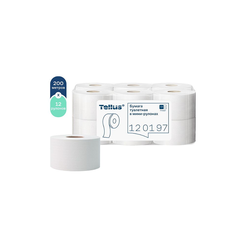 Бумага туалетная Tellus Стандарт ТP2, в мини рулоне, 200 м, 1 слой - 5