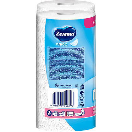 Бумага туалетная Zemma Плюс, 4 рулона, 2 слоя, белый - 3