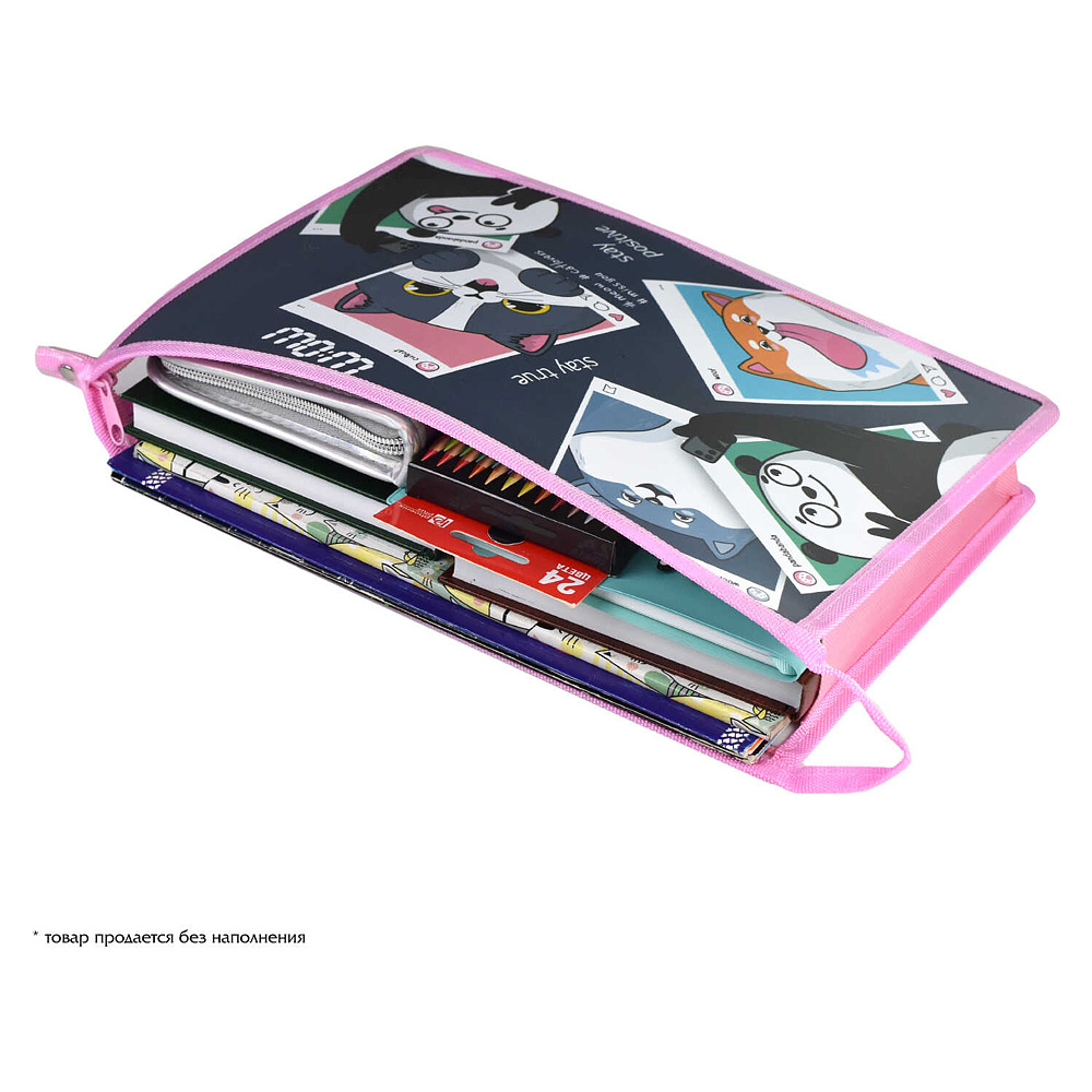 Папка для тетрадей "Селфи", А4, на молнии, пластик, серый, розовый - 4