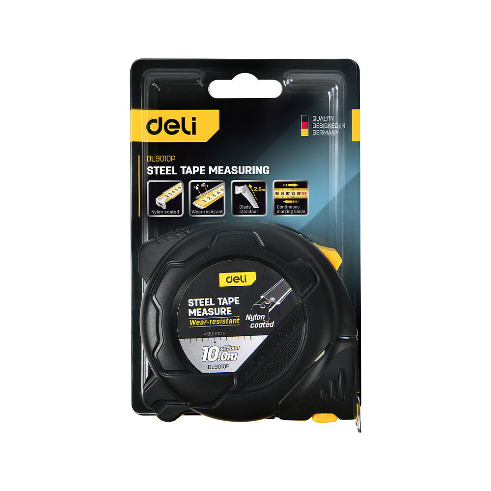 Рулетка "Deli 9010P", 10 м, черный, желтый - 3