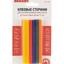 Стержни клеевые REXANT 09-1020, 7.4х100 мм, 12 шт/упак, разноцветный