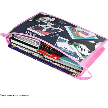 Папка для тетрадей "Селфи", А4, на молнии, пластик, серый, розовый - 4