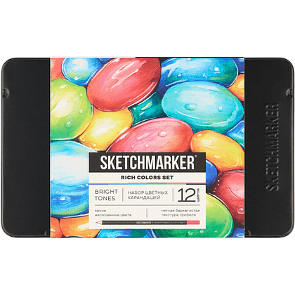 Карандаши цветные "Sketchmarker Яркие цвета", набор 12 цветов, жестяной пенал