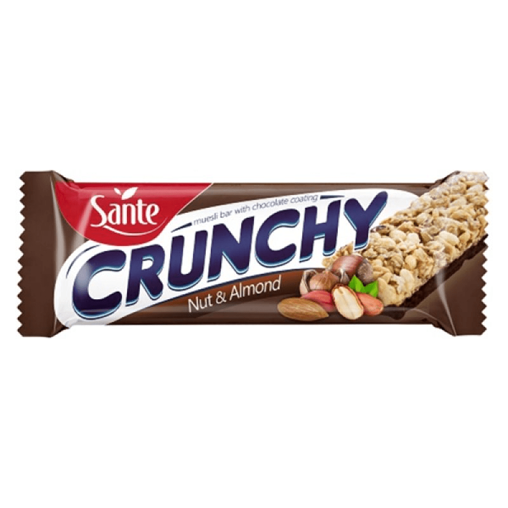 Батончик-мюсли "Sante Crunchy" с лесным орехом и миндалем в шоколаде, 40 г