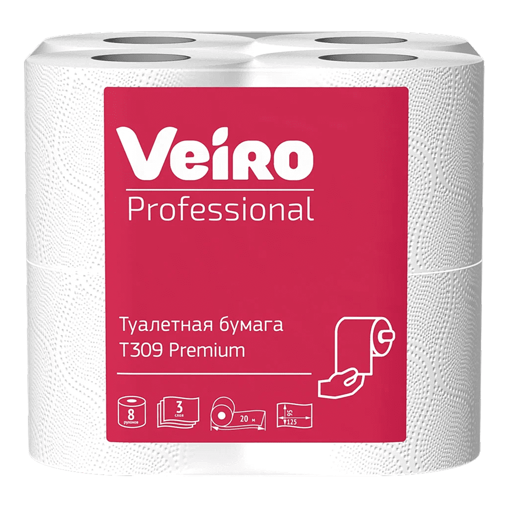 Бумага туалетная Veiro Professional Premium, 3 слоя, 8 рулонов