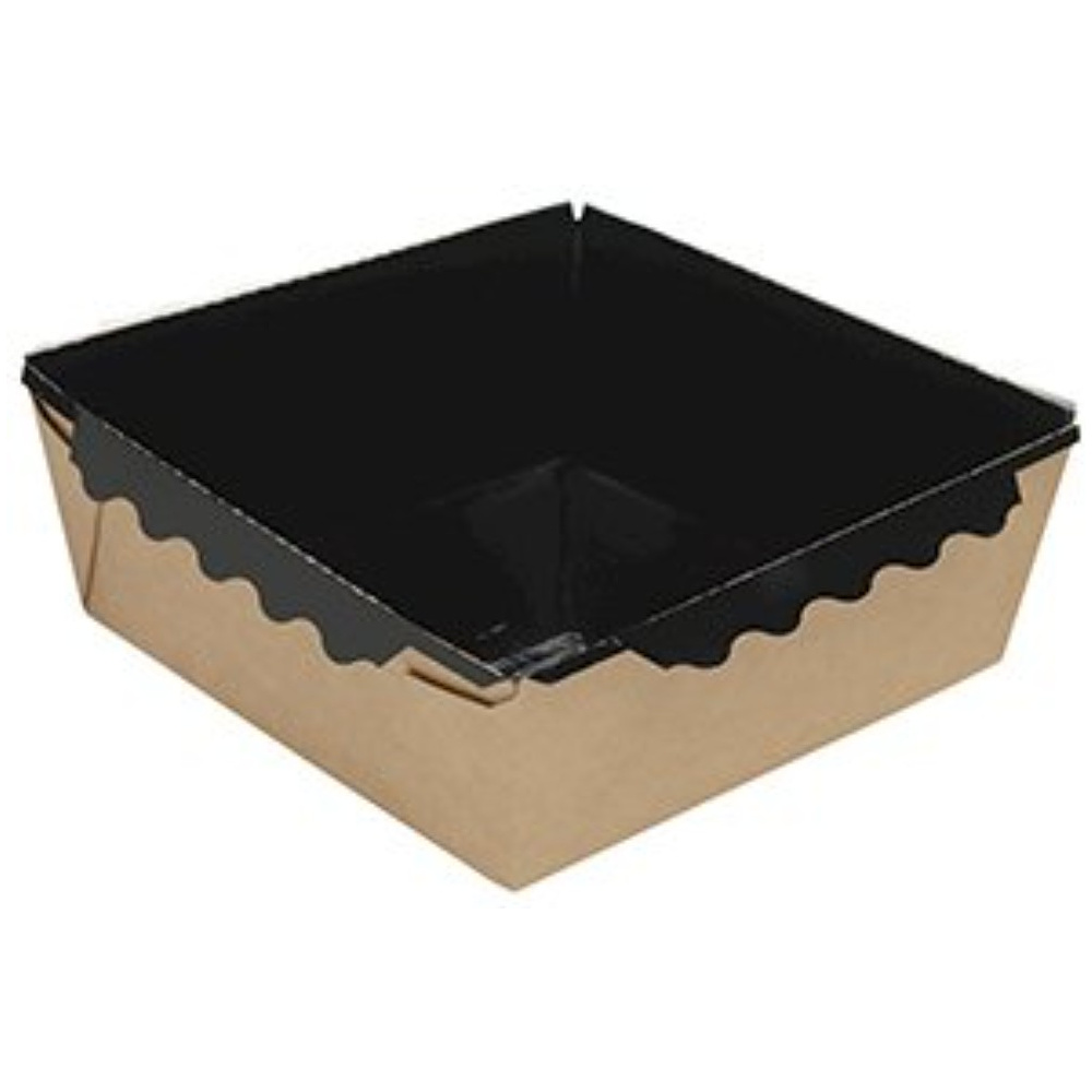 Контейнер бумажный для салата с крышкой, 1200 мл, 150 шт/упак, крафт, черное дно - 2