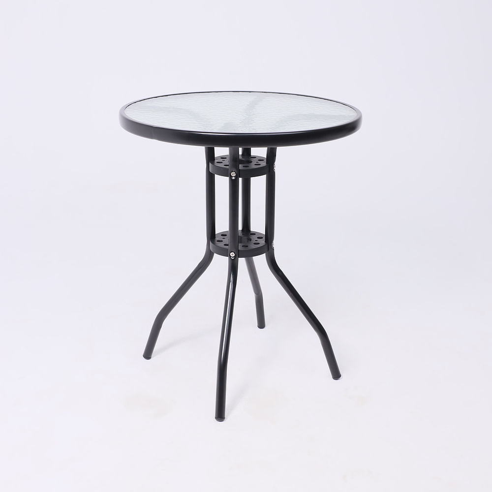 Стол садовый VERONA, 600х600х730 мм, сталь, черная, закаленное стекло 5мм - 7