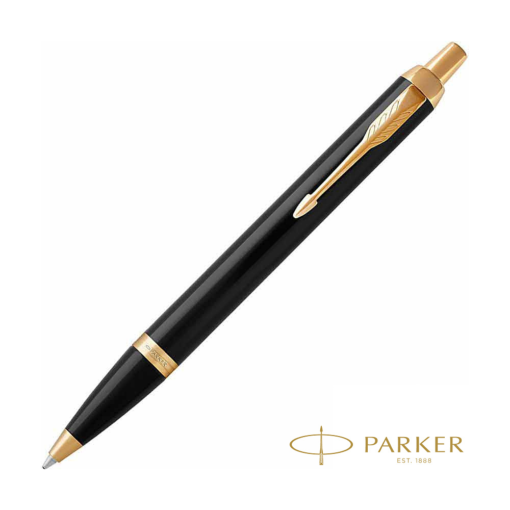 Ручка шариковая автоматическая "Parker IM Black Lacquer GT", 0.7 мм, черный, золотистый, стерж. синий