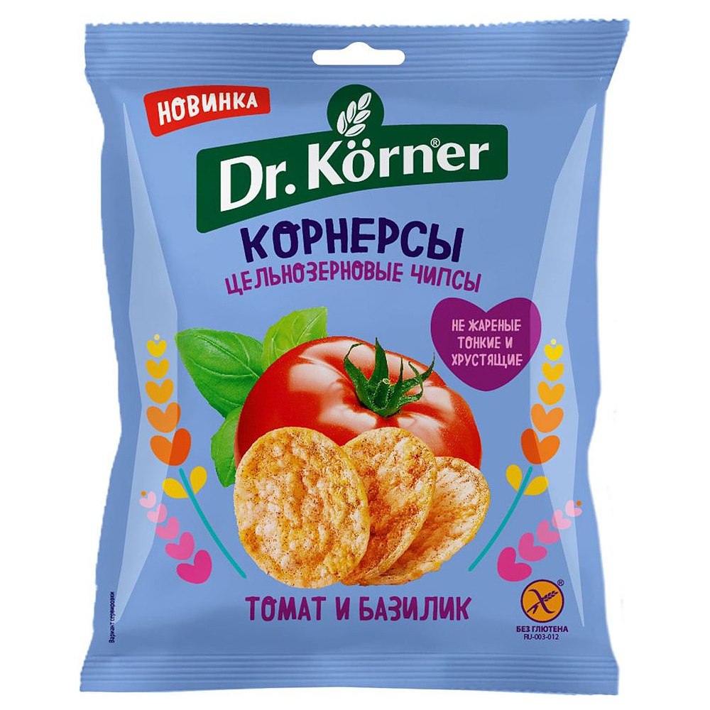 Чипсы "Dr.Korner" цельнозерновые с томатом и базиликом, 50 г