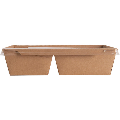 Контейнер бумажный для салата с крышкой, 1000 мл, 200/220x140/160x55 мм, 50 шт/упак, крафт - 2