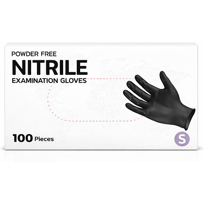 Перчатки нитриловые неопудренные одноразовые, р-р S, 100 шт/упак, черный