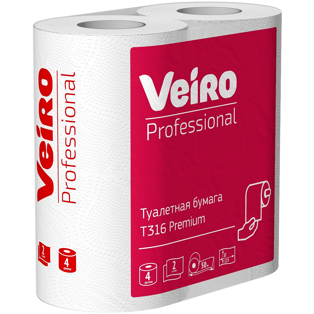 Бумага туалетная Veiro Professional Premium, в стандартных рулонах, 4 рулона, 50 м, 2 слоя - 2