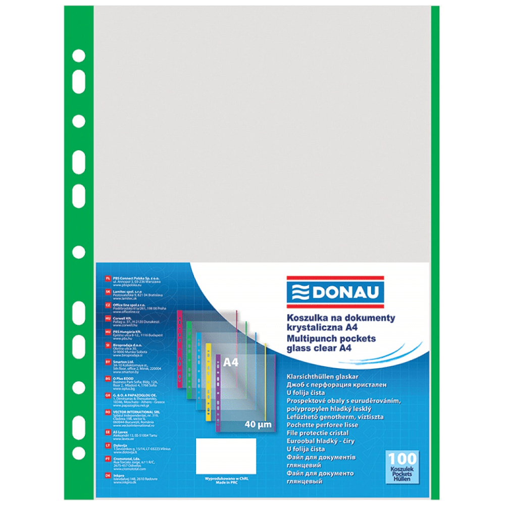 Файл (папка-карман) с цветной перфорацией, A4, 100 шт, 40 мкм, зеленый