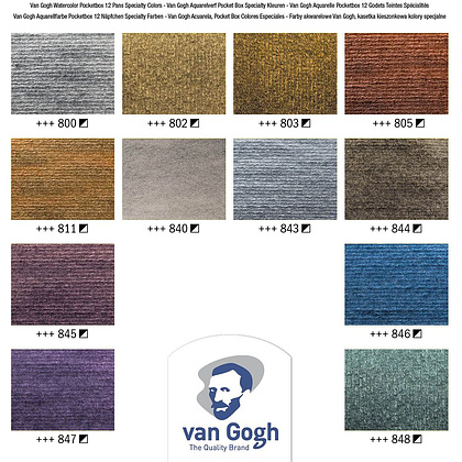Набор красок акварельных "Van Gogh Metallic & Interference Colours", специальные цвета, 12 цветов, кюветы - 2
