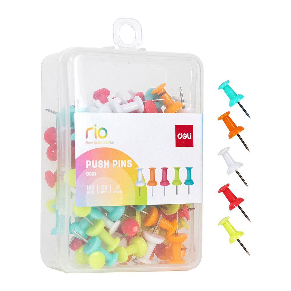 Иглы-кнопки Deli "Пешки", 100 шт, ассорти