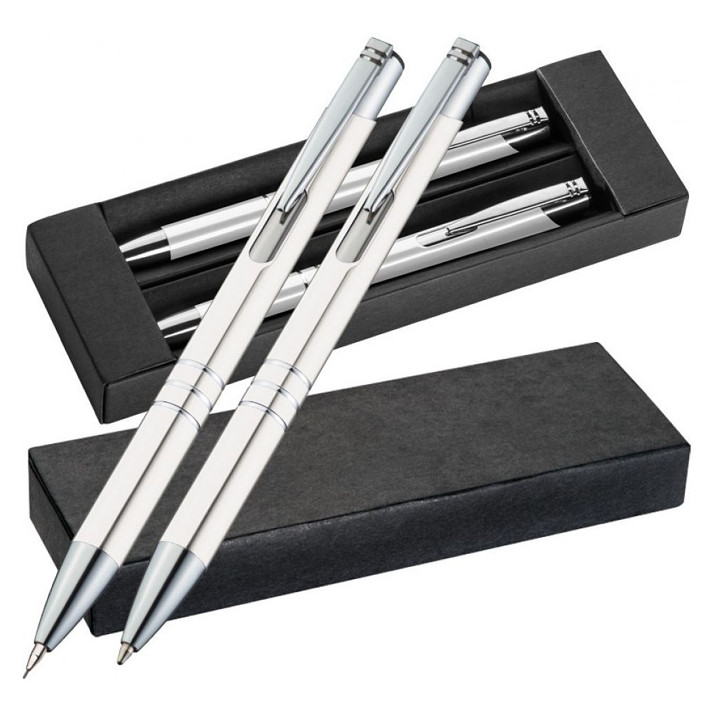 Набор "Claremont": ручка шариковая автоматическая и карандаш автоматический, красный, серебристый - 4