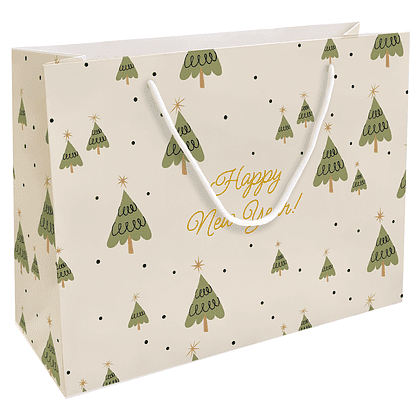 Пакет бумажный подарочный "Елки", 36х26х12 см, молочный