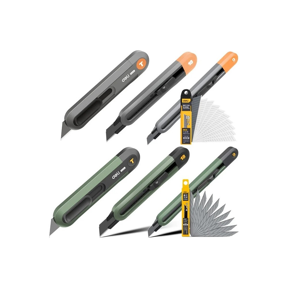 Нож строительный Deli HS EHT4009L, 9 мм, Soft Touch, зеленый - 2