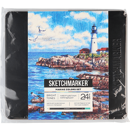 Набор карандашей цветных "Sketchmarker Морской", 24 цвета, в металлической коробке - 2