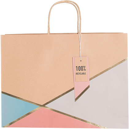 Пакет бумажный подарочный "Geo pastel kraft", 37.3x11.8x27.5 см, крафт - 2