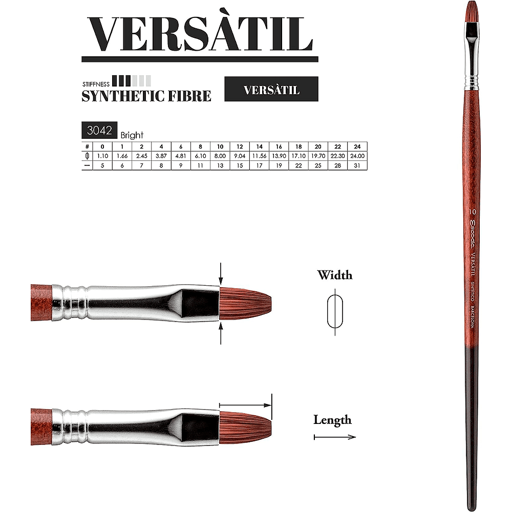 Кисть "Escoda Versatil Brush L/H", синтетика, темно-коричневый, плоская, №0 - 3