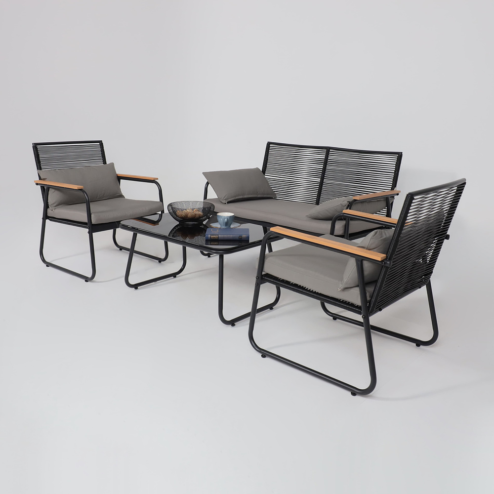 Комплект мебели садовой AksHome GARDENIA (кресло  2 шт, диван 1 шт, стол 1 шт), черный - 14