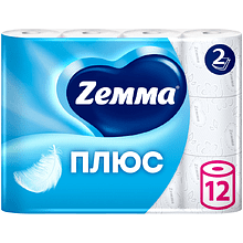 Бумага туалетная Zemma Плюс, 12 рулонов, 2 слоя, белый