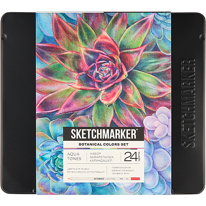 Набор карандашей акварельных "Sketchmarker Ботаника", 24 цвета, в металлической коробке