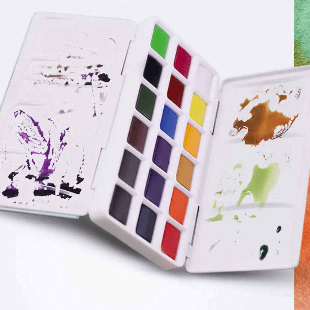 Набор для рисования акварелью "Himi Miya" (краски 18 цветов, кисть, бумага, стакан), зеленый футляр - 3