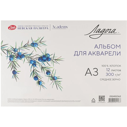 Альбом для рисования акварелью "Ладога", A3, 12 листов, склейка
