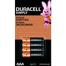 Батарейки алкалиновые Duracell "Simply LR03/MN2400 (AAA)", 4 шт