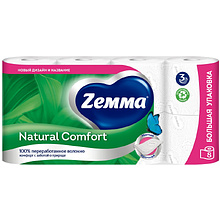 Бумага туалетная Zemma Natural Comfort, 8 рулонов, 3 слоя, белый