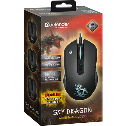 Набор мышь и коврик "Defender Sky Dragon GM-090L", оптич.,проводная, черная, 800-3200dpi - 2