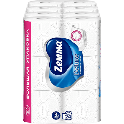 Бумага туалетная Zemma Deluxe, 24 рулона, 3 слоя, белый - 3