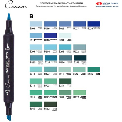 Маркер перманентный "Сонет Twin Brush", черный - 2