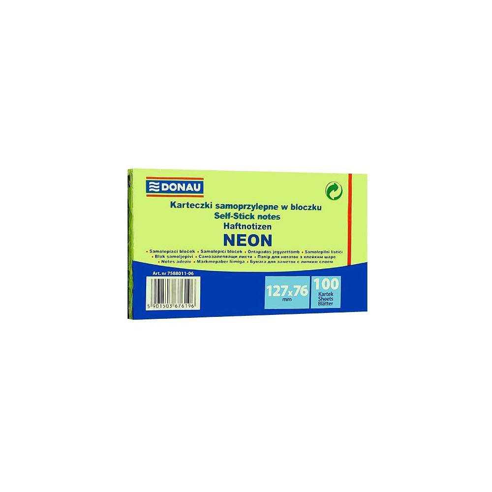 Бумага для заметок "Donau", 127x76 мм, 100 листов, зеленый неон