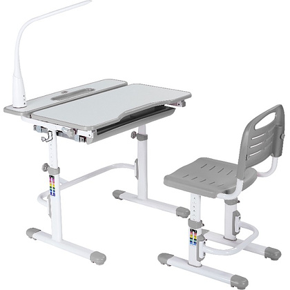 Комплект растущей мебели Fundesk "Cubby Botero": парта, стул, подставка для книг, LED-лампа, серый - 3