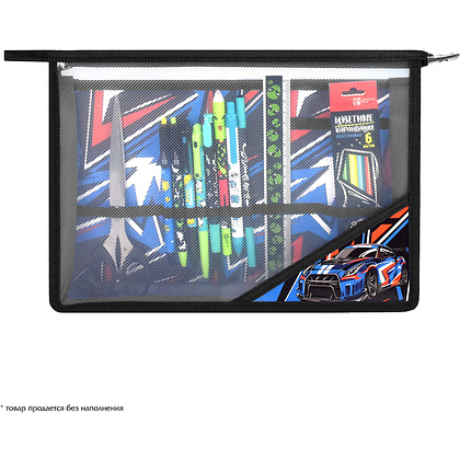 Папка для труда "Дрифт", А4, на молнии, пластик, черный, синий - 4